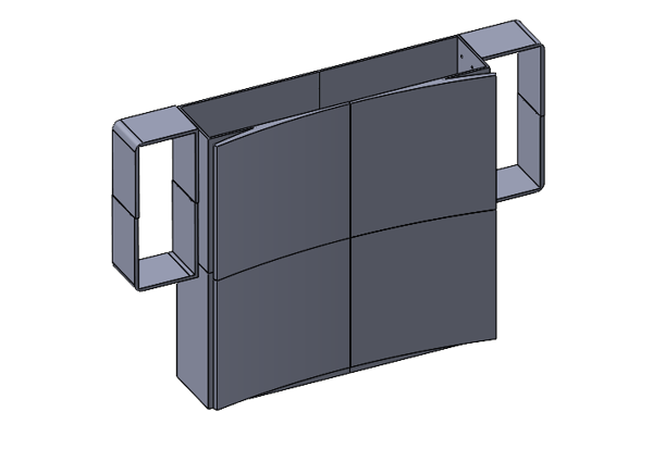 Initial CAD prototype, curved rectangular face designed to hold a 3x3 phased-array of transducers